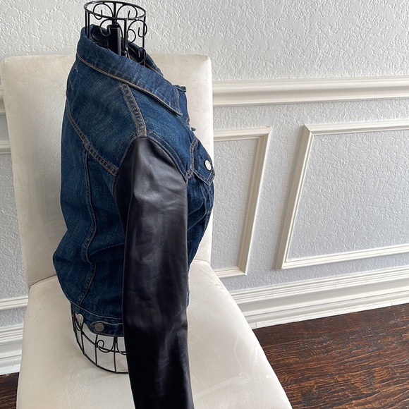 Rag and Bone Denim Jacket With Leather Sleeves. - Picture 4 of 6